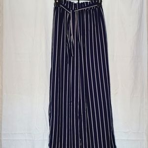 Blue Wide Leg Pants with White Stripes